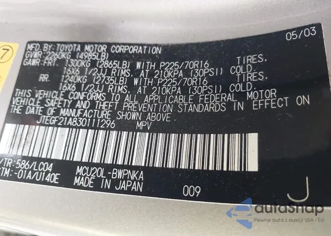 2003 Toyota Highlander Limited V6 from USA, damaged, VIN JTEGF21A830111296